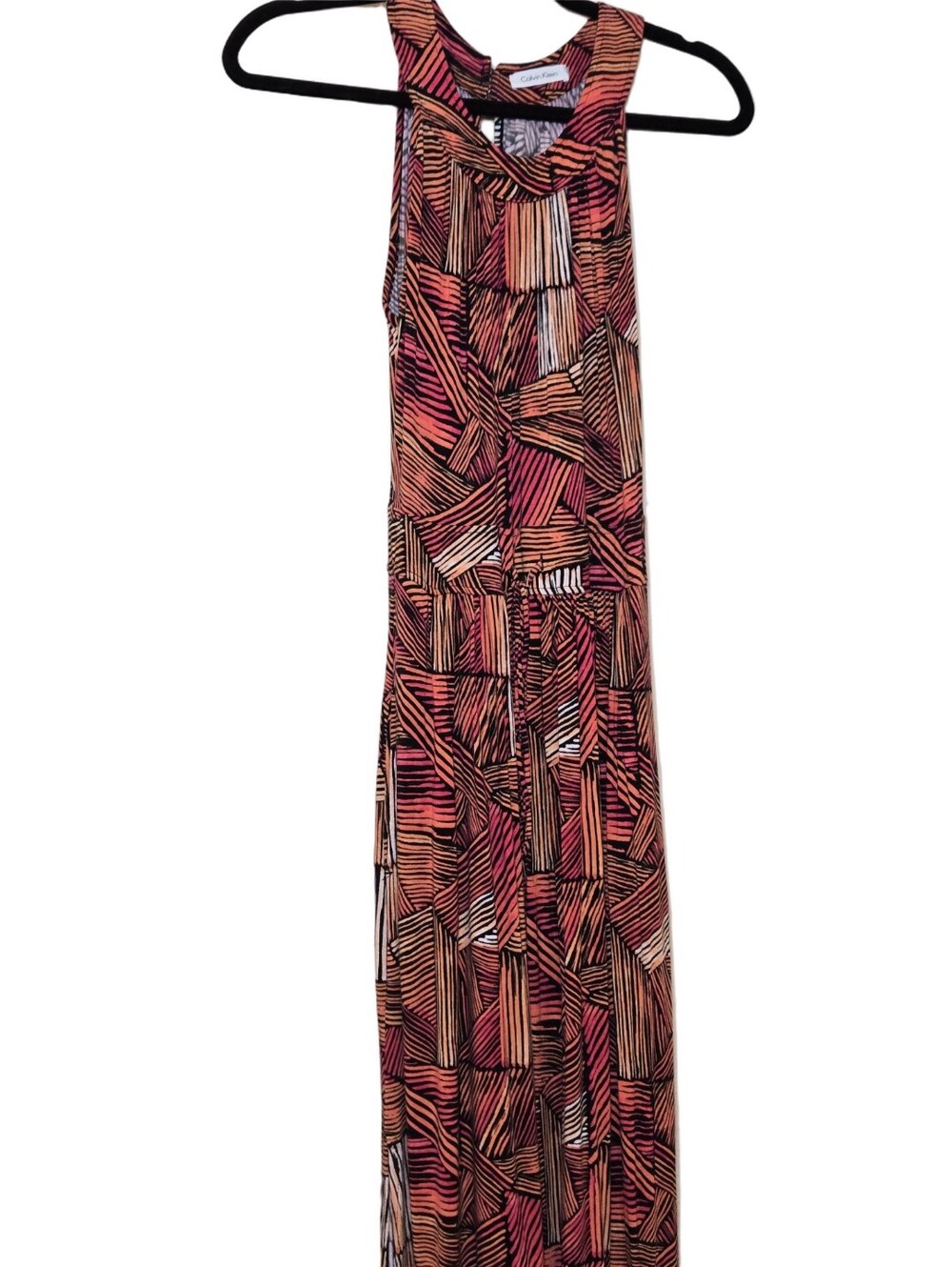 Calvin Klein Sleeveless Geometric Print Maxi Dress in Rust & Black - Picture 6 of 6